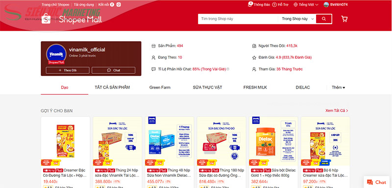 Cửa hàng Vinamilk trên Shopee