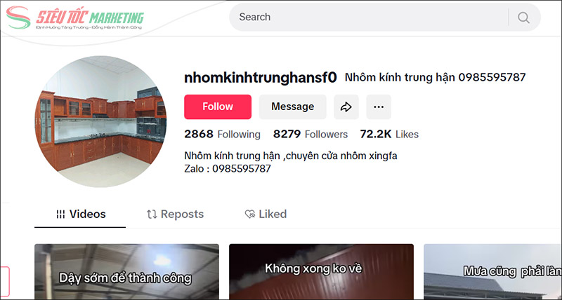 Tạo kênh Tik Tok ngành nhôm kính Tạo kênh Tik Tok ngành nhôm kính