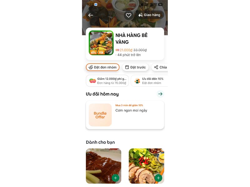 Nhà hàng trên nền tảng Grab