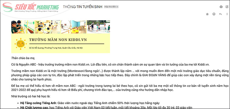Mẫu email marketing cho trường mầm non Mẫu email marketing cho trường mầm non