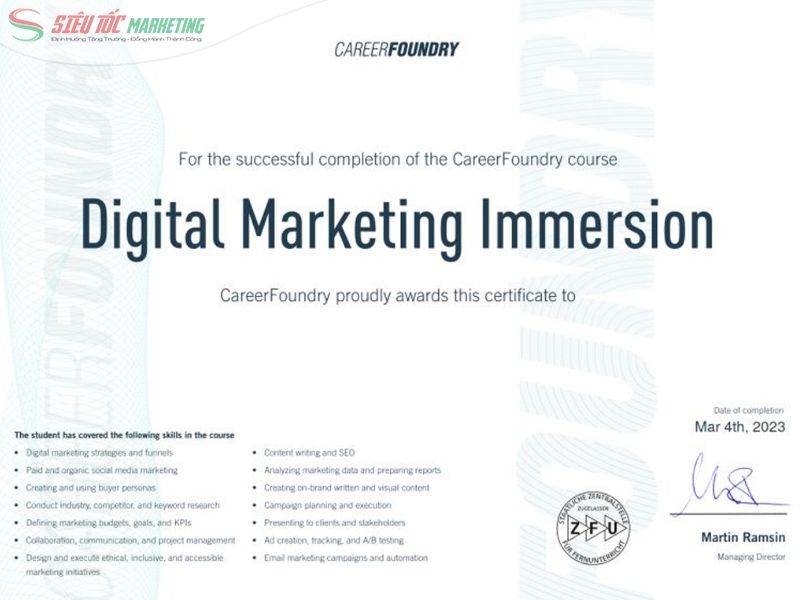 Chương trình Digital Marketing được cấp bởi CareerFoundry